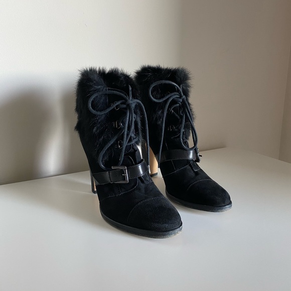 Aquatalia Grandly Suede-Rabbit Fur Lace-Up Boot Black - Picture 6 of 16